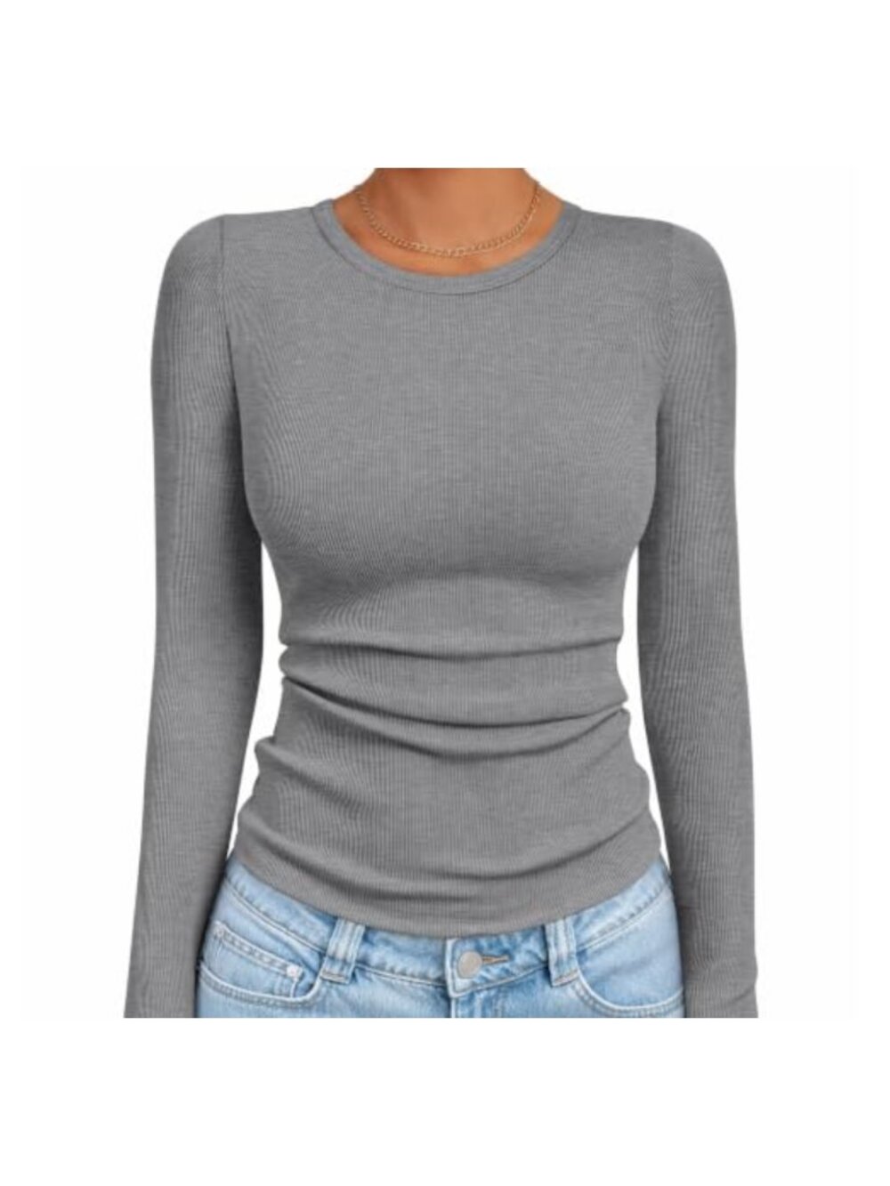 Women Ribbed Slim Fit Long Sleeve Thermal Top Crew Neck Fall Layering Shirt